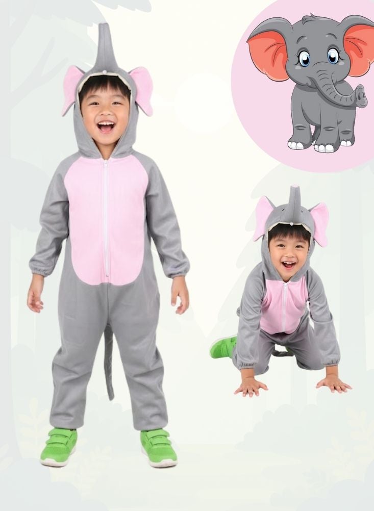 بريميم زي تنكري للأطفال على شكل فيل - زي تنكري رمادي لطيف بغطاء رأس - Image 1